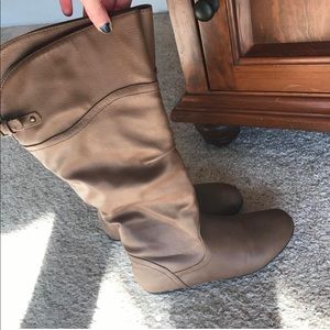 Tall light brown/tan under the knee boots